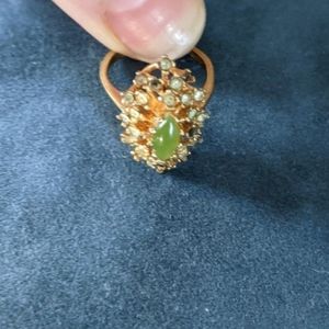 Vintage Jade and Diamond Gold Ring